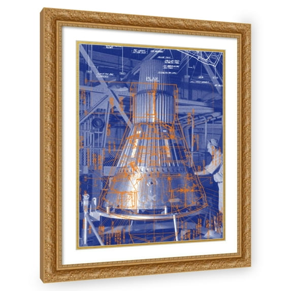 Stephen Chambers 12x14 Gold Ornate Wood Framed With Double Matting Wall Art Titled - Project Mercury Capsule
