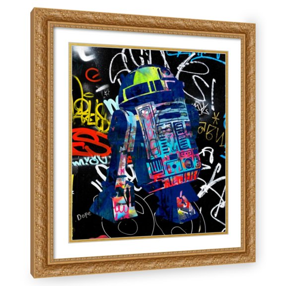 Stephen Chambers 12x14 Gold Ornate Wood Framed With Double Matting Wall Art Titled - R2D2 Graffiti