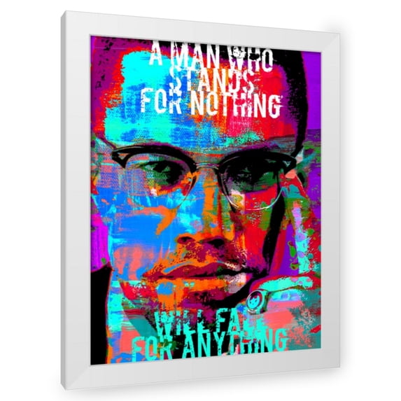 Stephen Chambers 12x14 White Modern Wood Framed Wall Art Titled - Malcolm X
