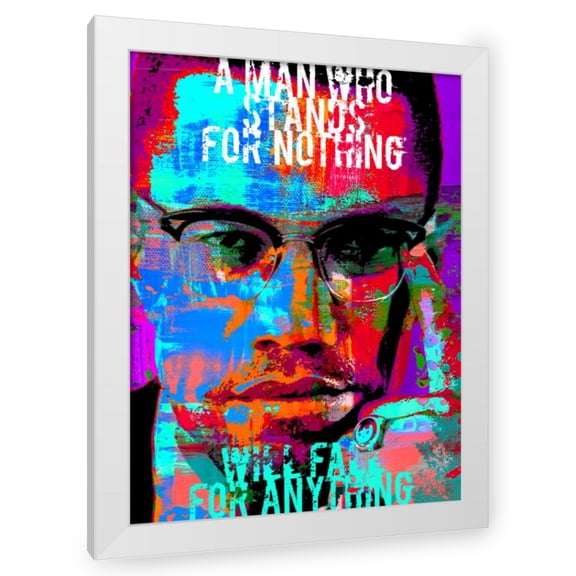 Stephen Chambers 12x14 White Modern Wood Framed Wall Art Titled - Malcolm X