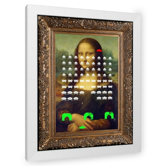 Stephen Chambers 12x14 White Modern Wood Framed Wall Art Titled - Mona Lisa Spaceinvaders
