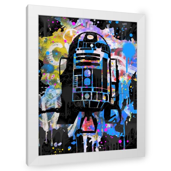 Stephen Chambers 12x14 White Modern Wood Framed Wall Art Titled - R2D2 Drip Graffiti