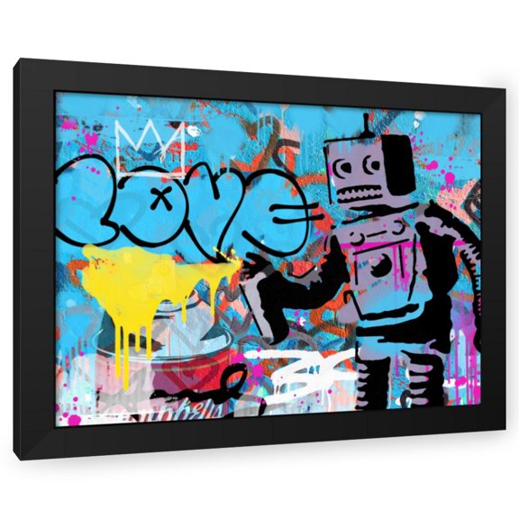 Stephen Chambers 14x12 Black Modern Wood Framed Wall Art Titled - Love Robot