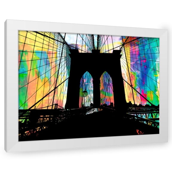 Stephen Chambers 14x12 White Modern Wood Framed Wall Art Titled - Brooklyn Bridge 2