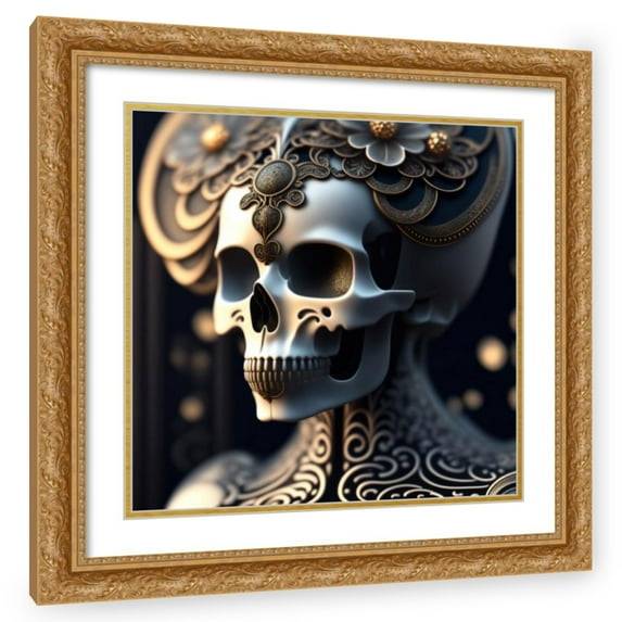 Stephen Chambers 15x15 Gold Ornate Wood Framed With Double Matting Wall Art Titled - Skull 55
