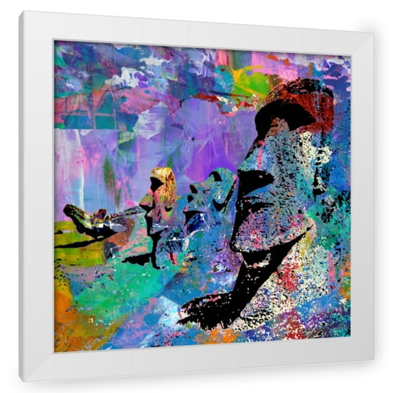 Stephen Chambers 15x15 White Modern Wood Framed Wall Art Titled - Moai 1