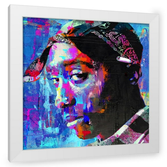 Stephen Chambers 15x15 White Modern Wood Framed Wall Art Titled - Tupac Final