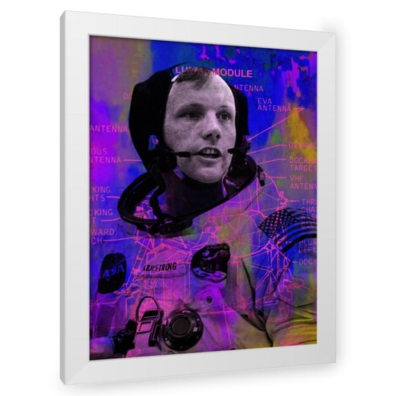 Stephen Chambers 15x18 White Modern Wood Framed Wall Art Titled - Neil Armstrong First Man Moon