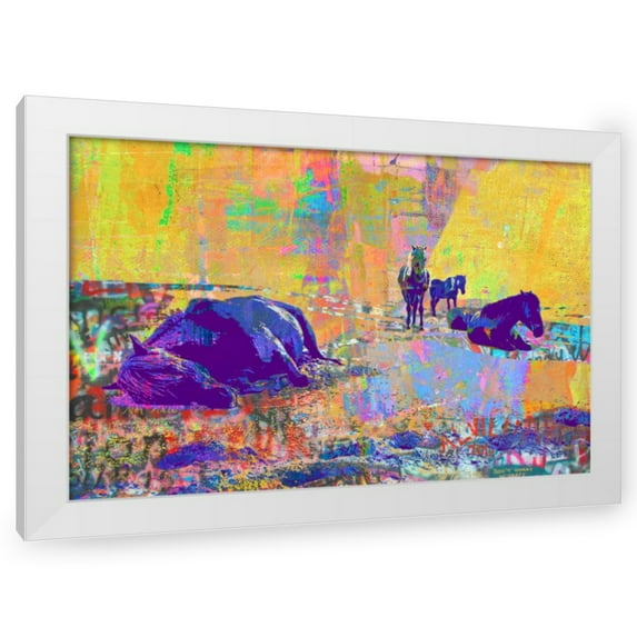Stephen Chambers 18x13 White Modern Wood Framed Wall Art Titled - Beach Horses 5