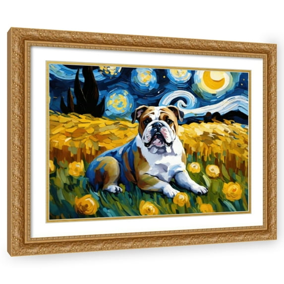 Stephen Chambers 18x15 Gold Ornate Wood Framed With Double Matting Wall Art Titled - Bulldog
