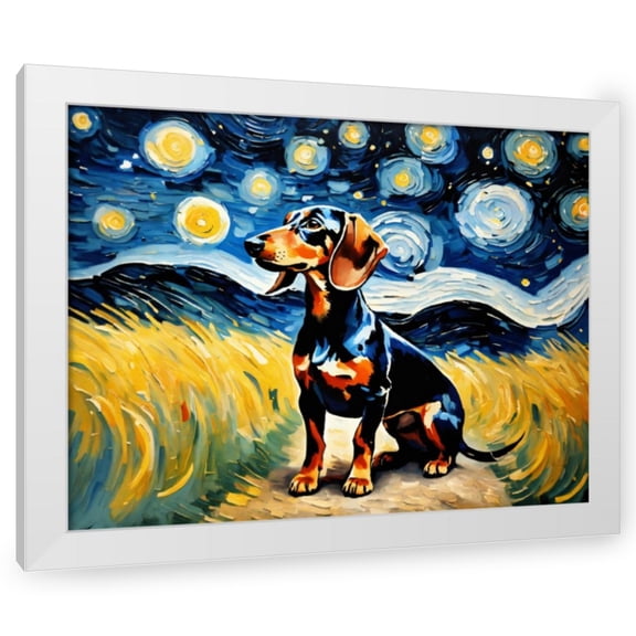 Stephen Chambers 18x15 White Modern Wood Framed Wall Art Titled - Dachshund 2