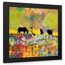 Stephen Chambers 20x20 Black Modern Wood Framed Wall Art Titled - Beach Horses 4