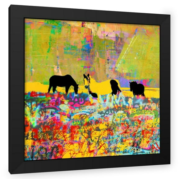 Stephen Chambers 20x20 Black Modern Wood Framed Wall Art Titled - Beach Horses 4