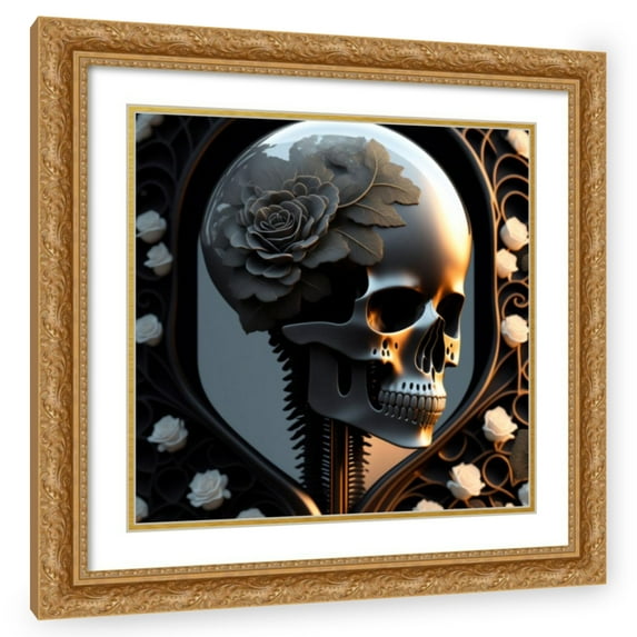 Stephen Chambers 20x20 Gold Ornate Wood Framed With Double Matting Wall Art Titled - Skull 20