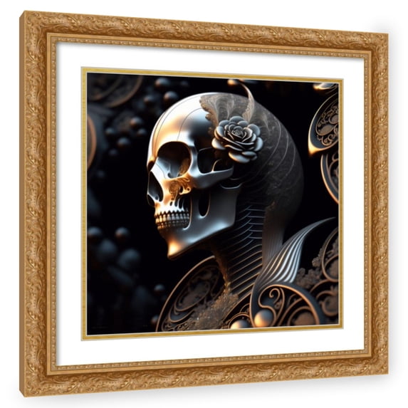 Stephen Chambers 20x20 Gold Ornate Wood Framed With Double Matting Wall Art Titled - Skull 37