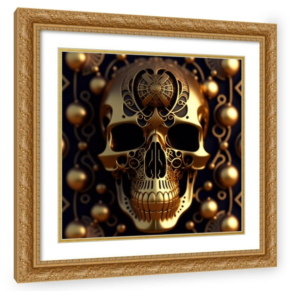 Stephen Chambers 20x20 Gold Ornate Wood Framed With Double Matting Wall Art Titled - Skull 66
