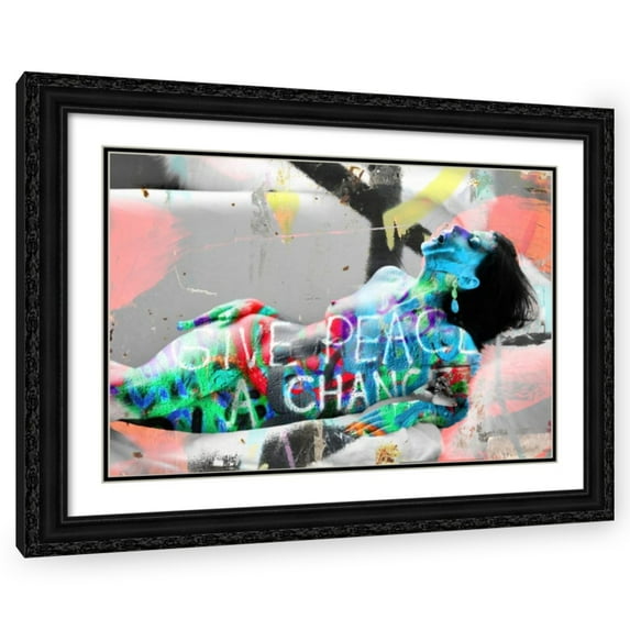 Stephen Chambers 24x18 Black Ornate Wood Framed With Double Matting Wall Art Titled - Give Peace A Chance