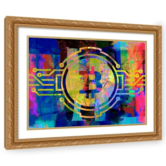 Stephen Chambers 24x19 Gold Ornate Wood Framed With Double Matting Wall Art Titled - Bitcoin 1