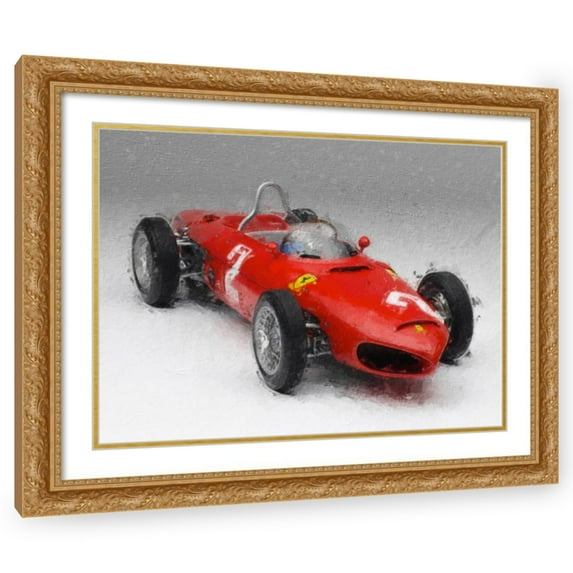 Stephen Chambers 24x19 Gold Ornate Wood Framed With Double Matting Wall Art Titled - Ferrari 156 Sharknose 5