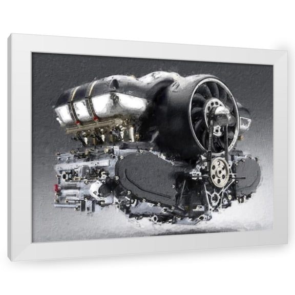 Stephen Chambers 24x19 White Modern Wood Framed Wall Art Titled - Porsche 911 Engine 9