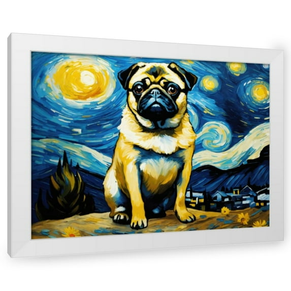 Stephen Chambers 24x19 White Modern Wood Framed Wall Art Titled - Pug