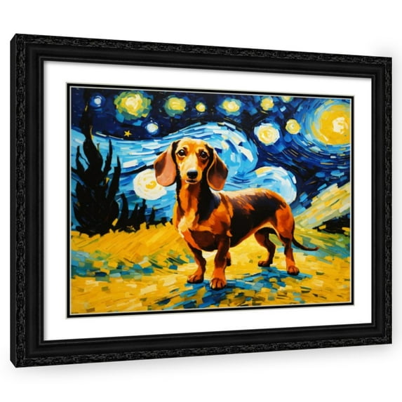 Stephen Chambers 24x20 Black Ornate Wood Framed With Double Matting Wall Art Titled - Dachshund 4