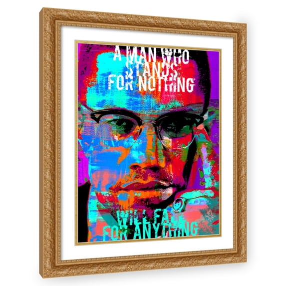 Stephen Chambers 25x32 Gold Ornate Wood Framed With Double Matting Wall Art Titled - Malcolm X