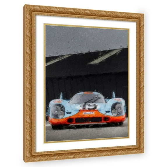 Stephen Chambers 25x32 Gold Ornate Wood Framed With Double Matting Wall Art Titled - Porsche 917 Gulf 5