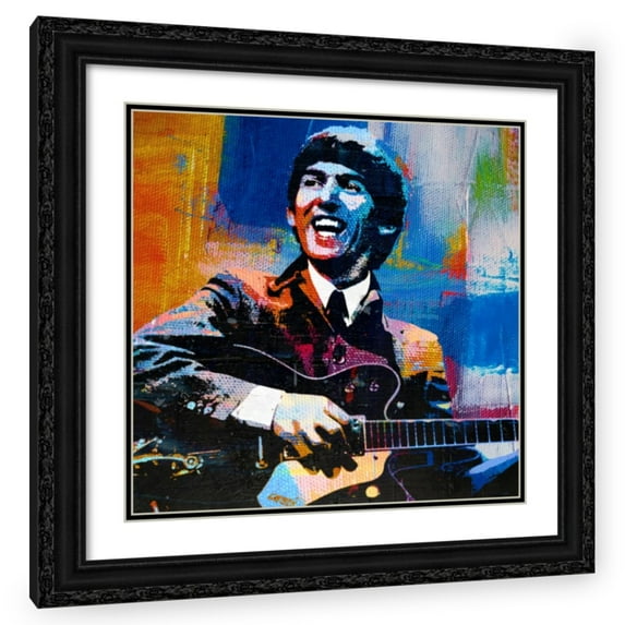 Stephen Chambers 26x26 Black Ornate Wood Framed With Double Matting Wall Art Titled - George Harrison Beatles