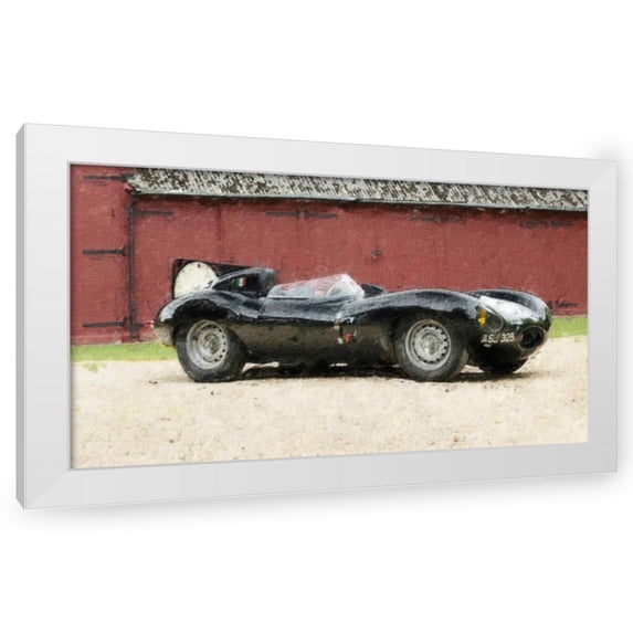 Stephen Chambers 32x20 White Modern Wood Framed Wall Art Titled - Jaguar D Type 4