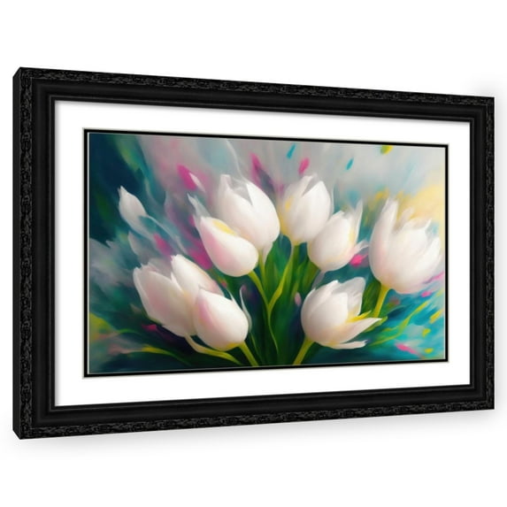 Stephen Chambers 32x22 Black Ornate Wood Framed With Double Matting Wall Art Titled - Tulips 1