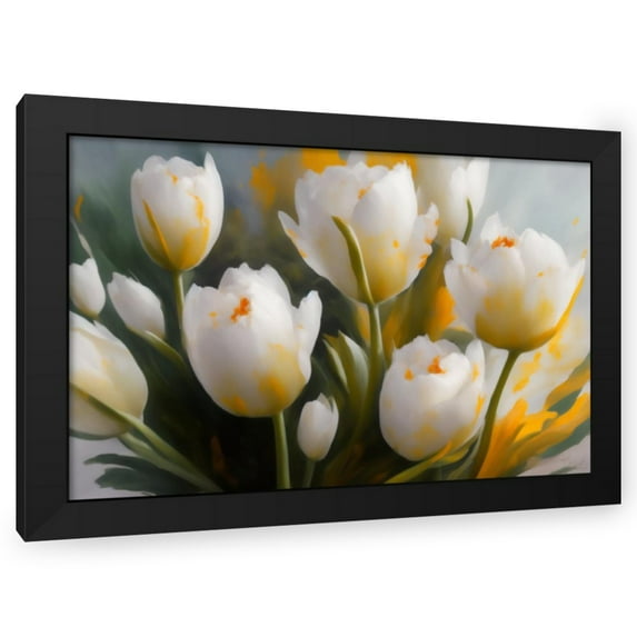 Stephen Chambers 32x23 Black Modern Wood Framed Wall Art Titled - Dreamingly Beautiful White Tulips 1