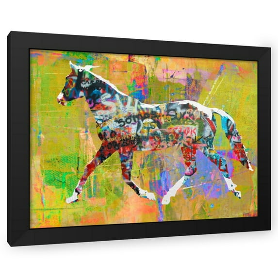 Stephen Chambers 32x25 Black Modern Wood Framed Wall Art Titled - Horse Trot
