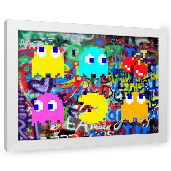 Stephen Chambers 32x25 White Modern Wood Framed Wall Art Titled - Pacman