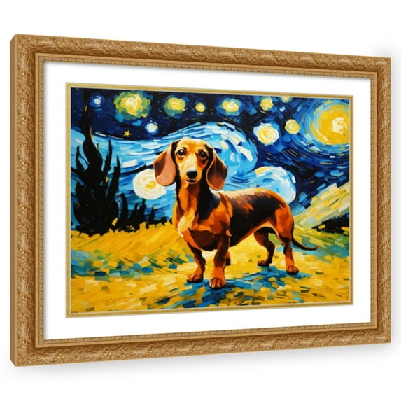 Stephen Chambers 32x26 Gold Ornate Wood Framed With Double Matting Wall Art Titled - Dachshund 4