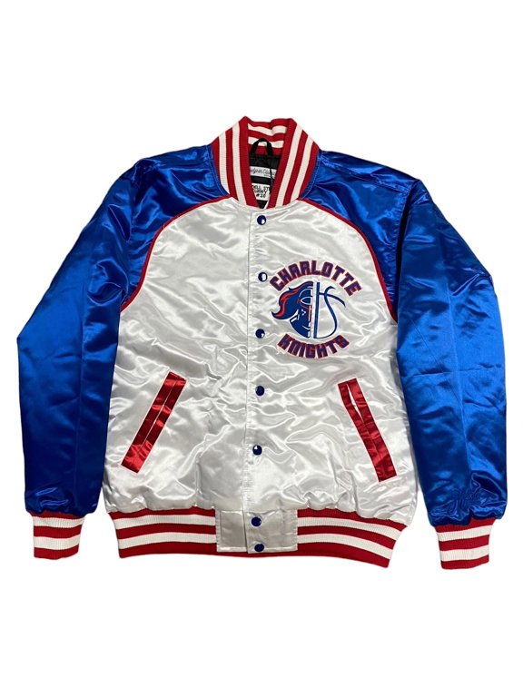 Stephen Curry Men's Headgear Classics Charlotte Knights High School Satin Jacket (XXX-Large, White/Blue)