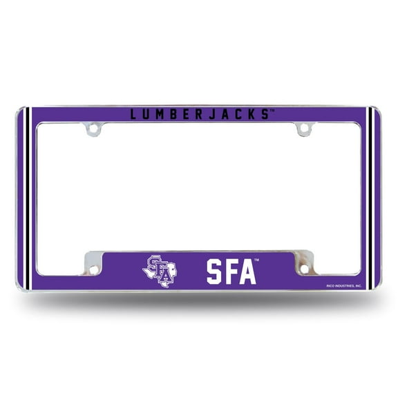 Stephen F Austin NCAA Lumberjacks Chrome Metal License Plate Frame with Full Frame Team Color Graphics
