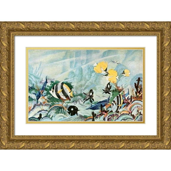 Stephen Haweis 24x17 Gold Ornate Framed and Double Matted Museum Art Print Titled - Colorful Fishes of the Hawaiian Shore (1929-1932)