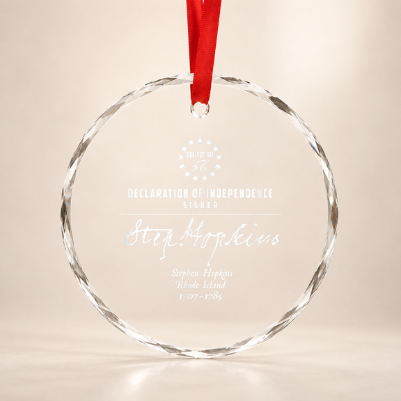 Stephen Hopkins Signature Declaration Of Independence Glass Ornament
