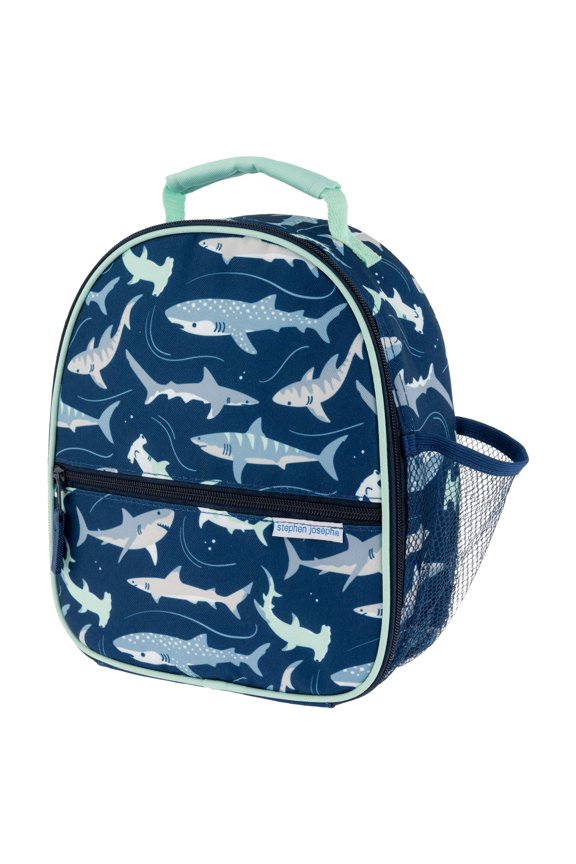 , All Over Print Lunchbox, Reusable Kids Lunch Bag, Insulated, Navy Shark