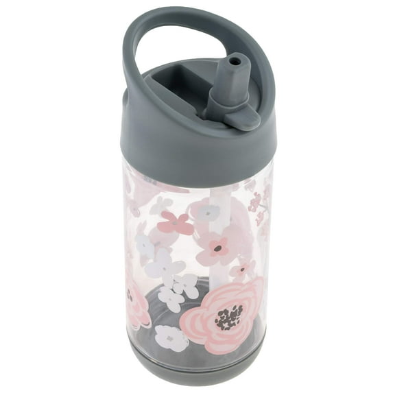 Stephen Joseph, Kids Flip Top Water Bottle, 10oz BPA Free, Unisex Water Bottle, Charcoal Flower