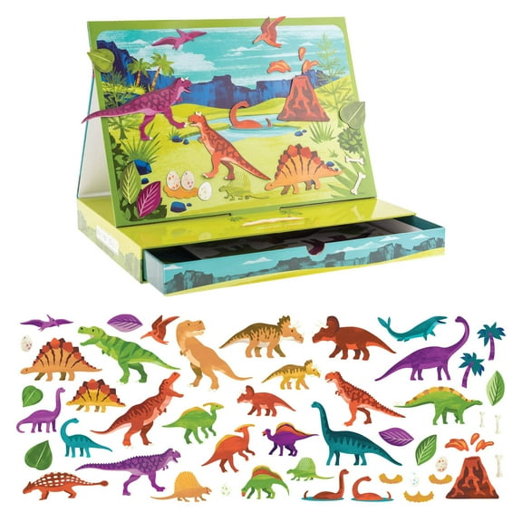 Stephen Joseph Magnetic Scene With Drawer, Magnetic Travel Playset, Screen-Free Fun, Dino