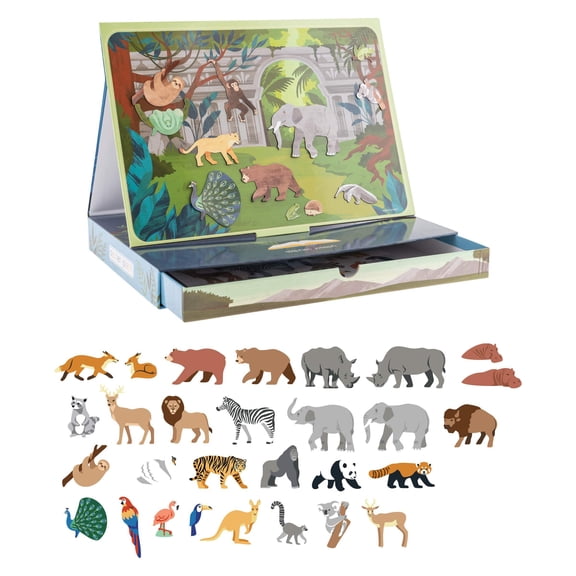 Stephen Joseph Magnetic Scene With Drawer, Magnetic Travel Playset, Screen-Free Fun, Zoo