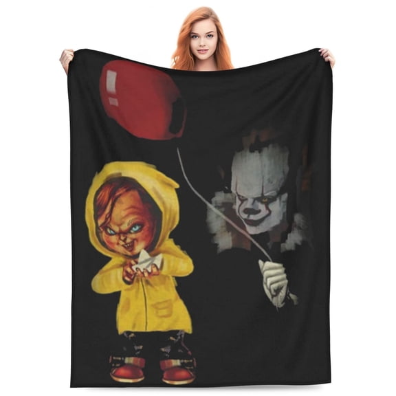 Stephen King - Chucky And Pennywise Halloween Flannel Blanket Funny Ultra-Soft Micro Warm Throw Blanket Fleece Blanket Interesting Gift 60"X50"