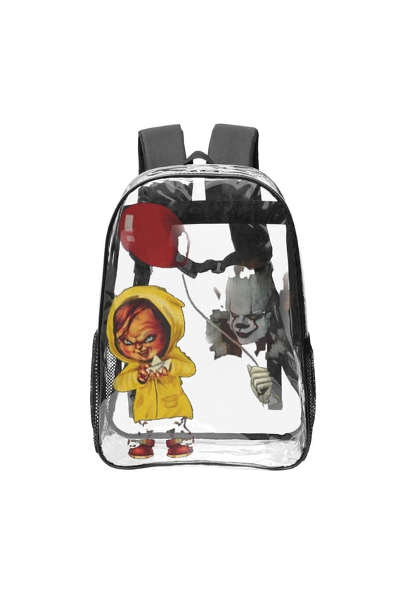 Stephen King - Chucky And Pennywise Halloween Transparent Backpack Fashion Travel Backpack Laptop Backpack 16 Inch