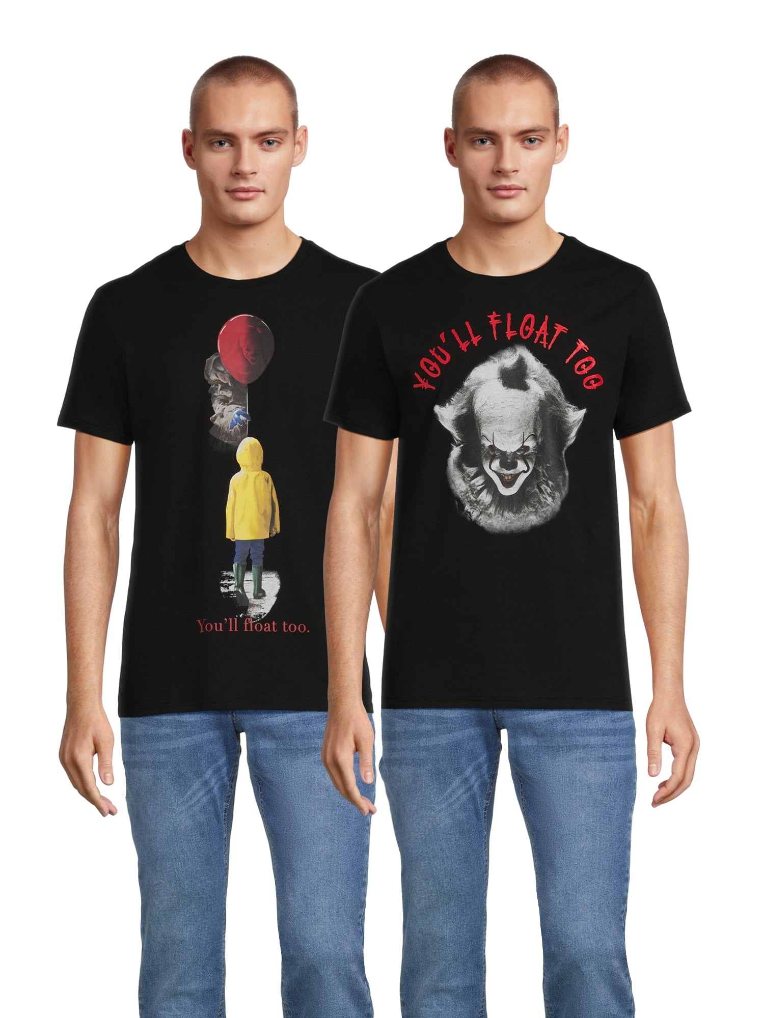 Stephen King Clown It Pennywise Men's and Big Men's Halloween Graphic Tees,  2-Pack, Sizes S-3XL