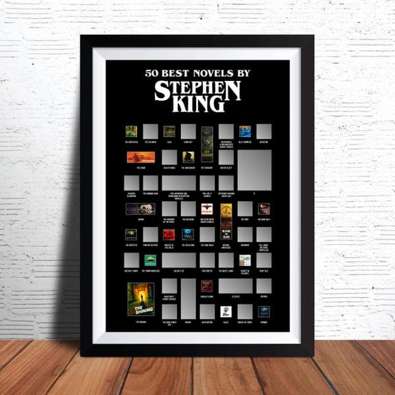 Stephen King Scratch Off Poster, Stephen King Poster, Stephen King s, Stephen King Print, 50 Best Novels by Stephen King, Unframed Paper Poster 8x10in