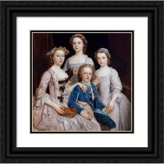 Stephen Slaughter 15x15 Black Ornate Wood Framed Double Matted Museum Art Print Titled - Portrait of Sir Edward Walpole's Children (1747)