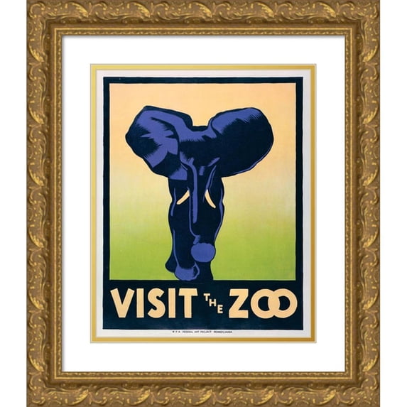 Stephenson, Hugh 15x18 Gold Ornate Wood Framed with Double Matting Museum Art Print Titled - Visit the zoo - Elephant
