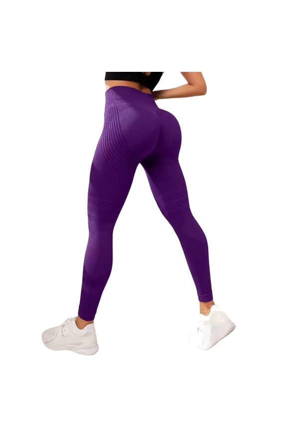 Butt Lifting Yoga Pants for Women Workout Tummy Control Compresssion No Front Seam Seamless Booty Womens Leggings Purple